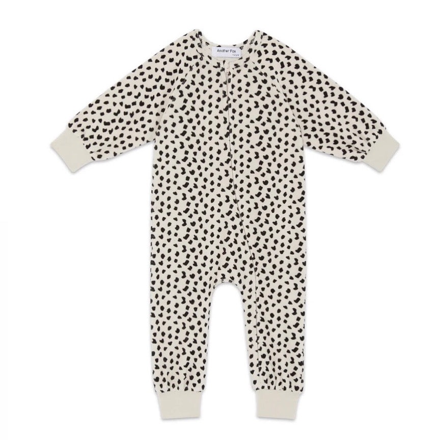 terry towel cheetah baby zip sleepsuit