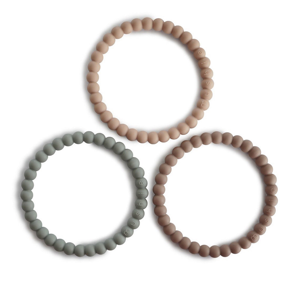 mushie silicone pearl teether bracelets - clary sage, tuscany + desert sand