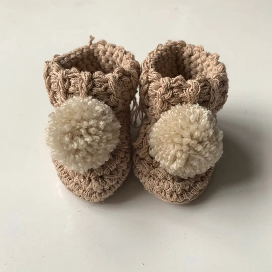 organic cotton pom pom booties - sand